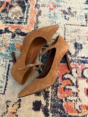 Lauren Ralph Lauren Tan Suede Pointed Mary Jane Stiletto Heels